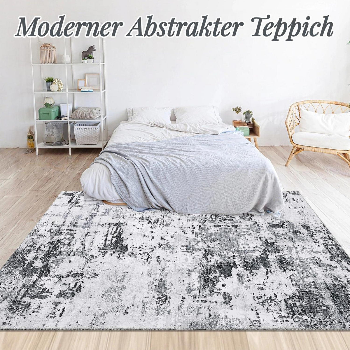 Abstrakter Teppich Grau Weiß 200x290cm – Waschbar & Rutschfest