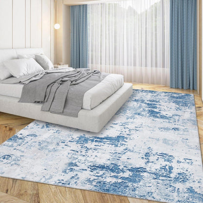 Abstrakter Teppich Wohnzimmer 200x290cm Hellblau | Kurzflor, Waschbar & Rutschfest
