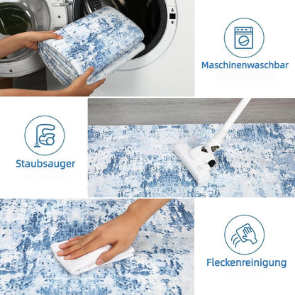 Abstrakter Teppich Wohnzimmer 200x290cm Hellblau | Kurzflor, Waschbar & Rutschfest