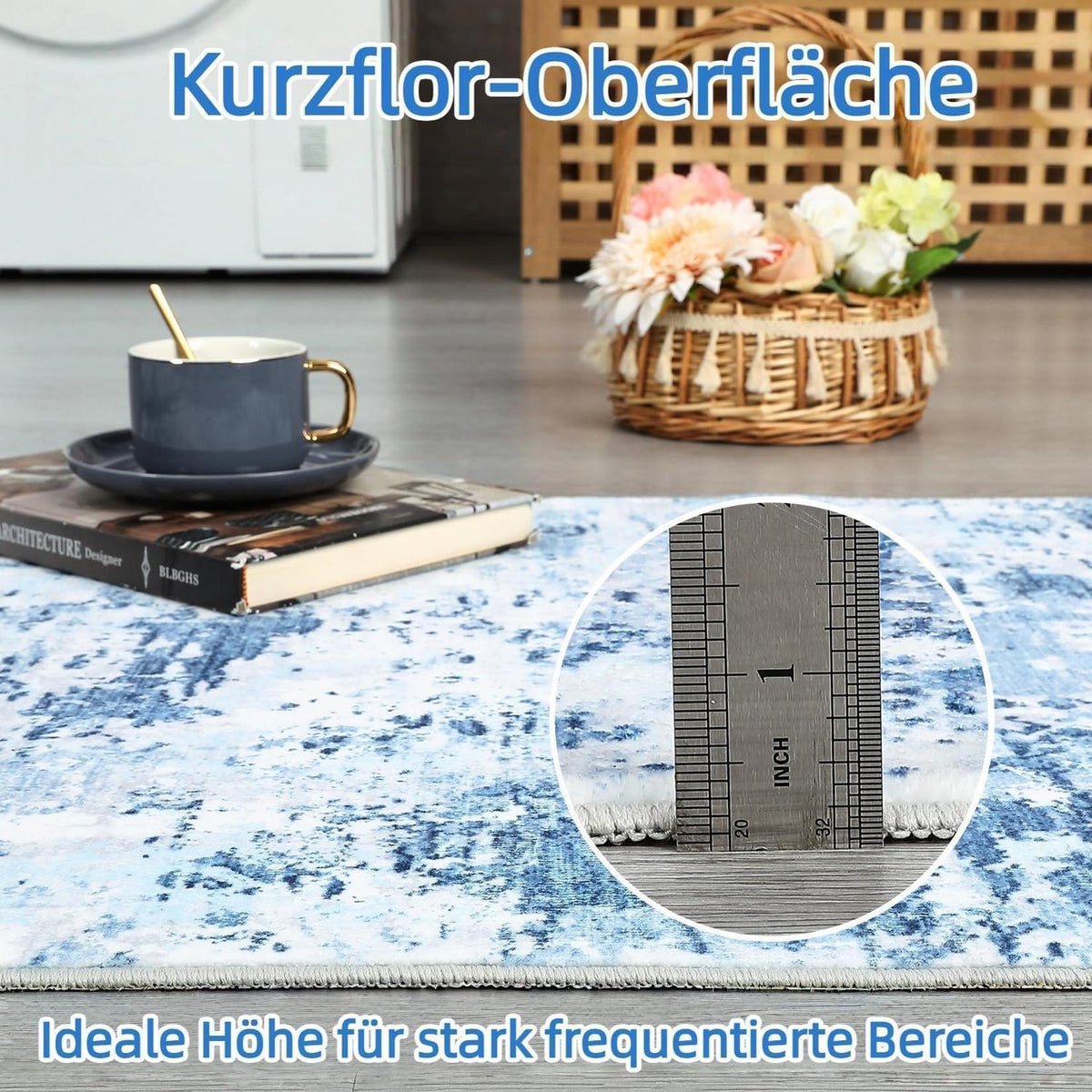 Abstrakter Teppich Wohnzimmer 200x290cm Hellblau | Kurzflor, Waschbar & Rutschfest