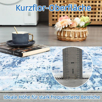 Abstrakter Teppich Wohnzimmer 200x290cm Hellblau | Kurzflor, Waschbar & Rutschfest