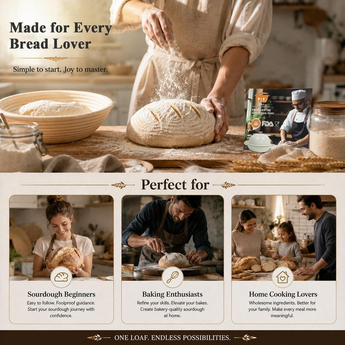 Gusseisen Dutch Oven 5,7L - Perfekt zum Sauerteig Brot Backen
