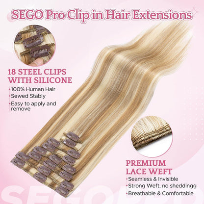 Remy Haarverlängerung Clip-in 45cm, Goldbraun & Blond
