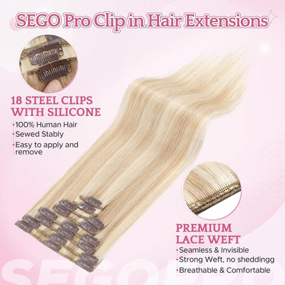 Remy Haarverlängerung Clip-in 40cm Aschblond & Weißblond