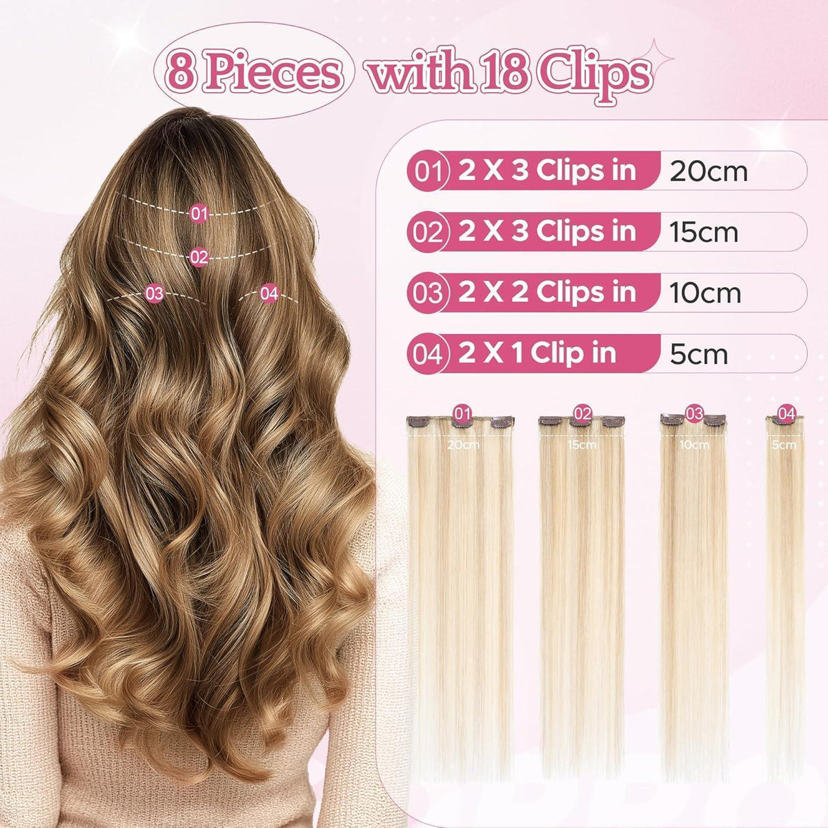 Remy Haarverlängerung Clip-in 40cm Aschblond & Weißblond