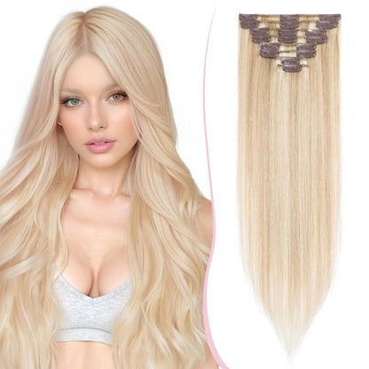 Remy Haarverlängerung Clip-in 35cm Aschblond & Weißblond