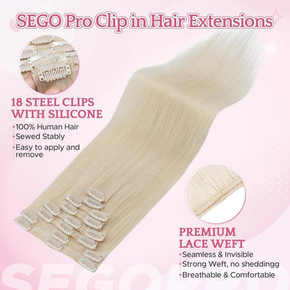 Remy Clip-in Echthaarverlängerung 35cm, 70# Blond Weiß