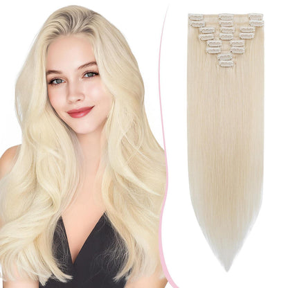50cm Remy Echthaar Clip-in Verlängerung 70# Blond Weiß