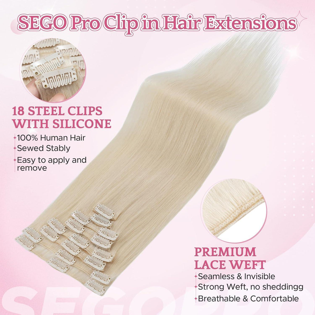 50cm Remy Echthaar Clip-in Verlängerung 70# Blond Weiß