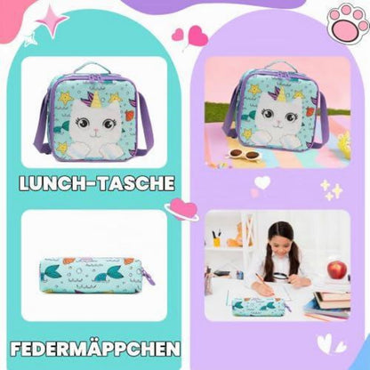 Schulranzen mit Rollen für Mädchen – 3-teiliges Set mit Snackbeutel