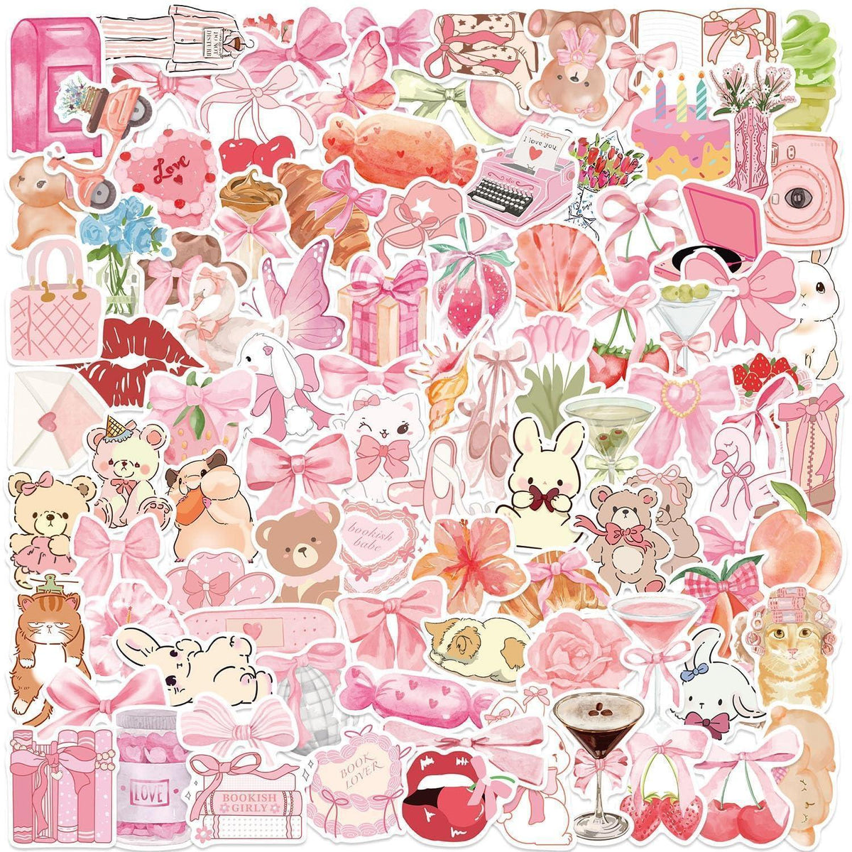 100 Coquette Aufkleber Pack – Ästhetische Sticker für Laptop & Flasche