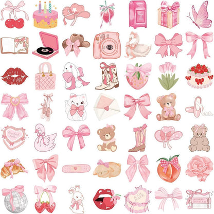 100 Coquette Aufkleber Pack – Ästhetische Sticker für Laptop & Flasche