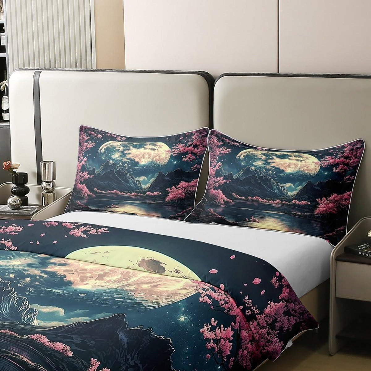 Baumwoll Bettbezug Kirschblüte Set 220x240 Kinder Rosa Schwarz
