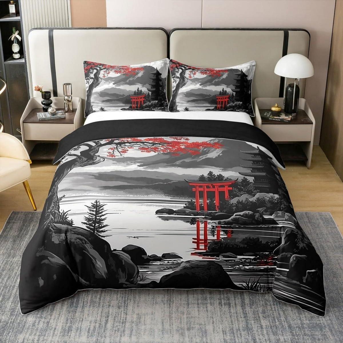 100% Baumwoll Bettbezug Set Japanischer Stil – Kirschblüten & Fuji