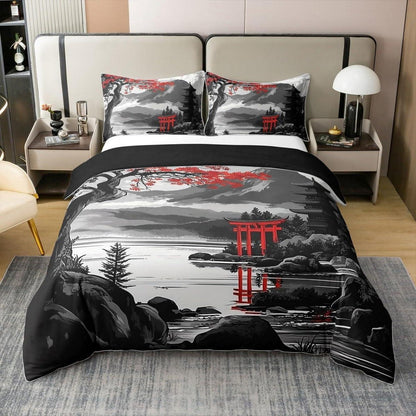 100% Baumwoll Bettbezug Set Japanischer Stil – Kirschblüten & Fuji
