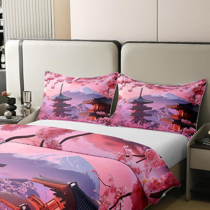 100% Baumwoll Bettbezug Set Japanischer Stil Kirschblüten Rosa
