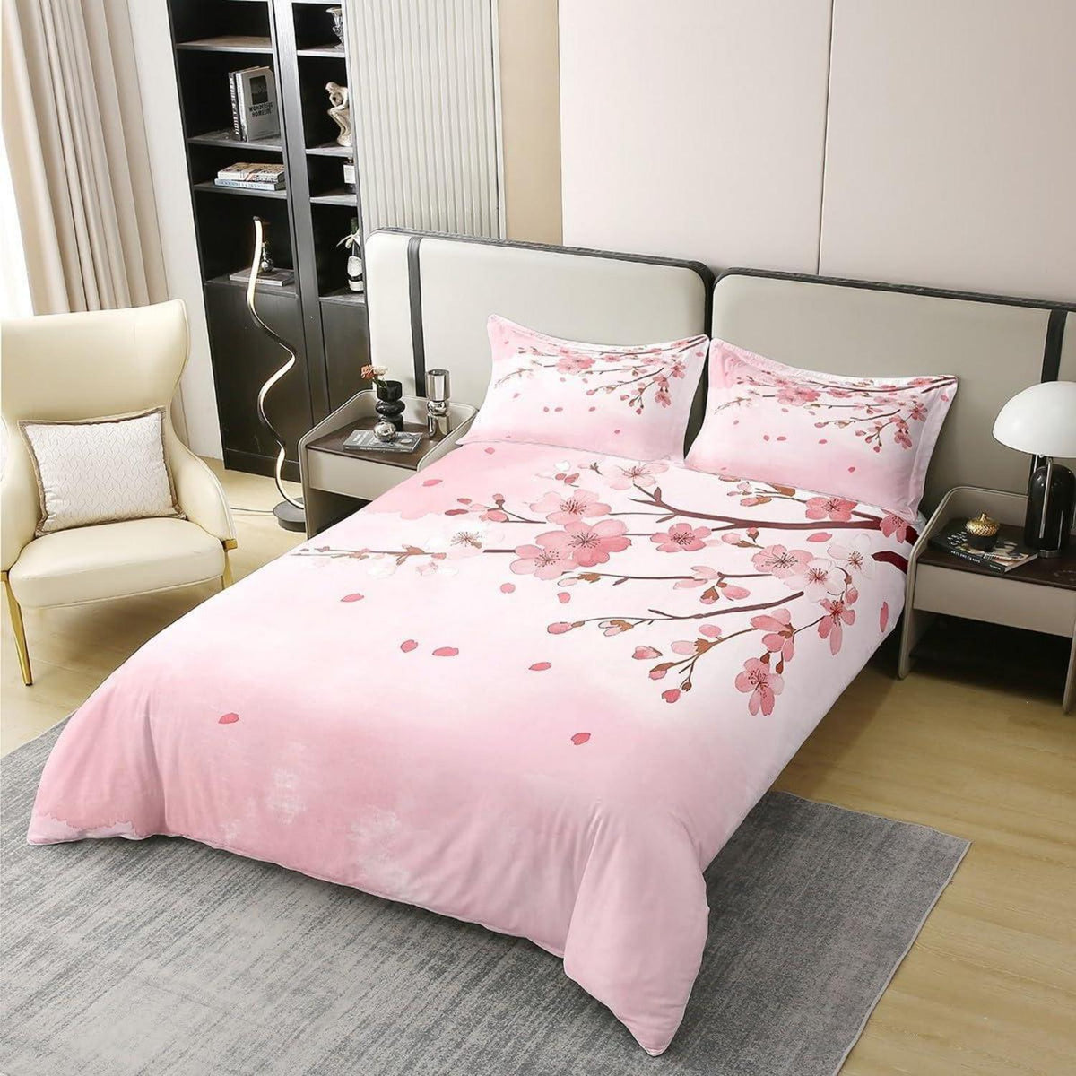 100% Baumwoll Bettbezug Japanische Blumen Kinder Bettwäsche Set Rosa