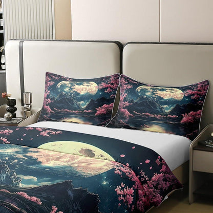 Baumwoll Bettbezug Kirschblüte Set 135x200 Kinder Rosa Schwarz