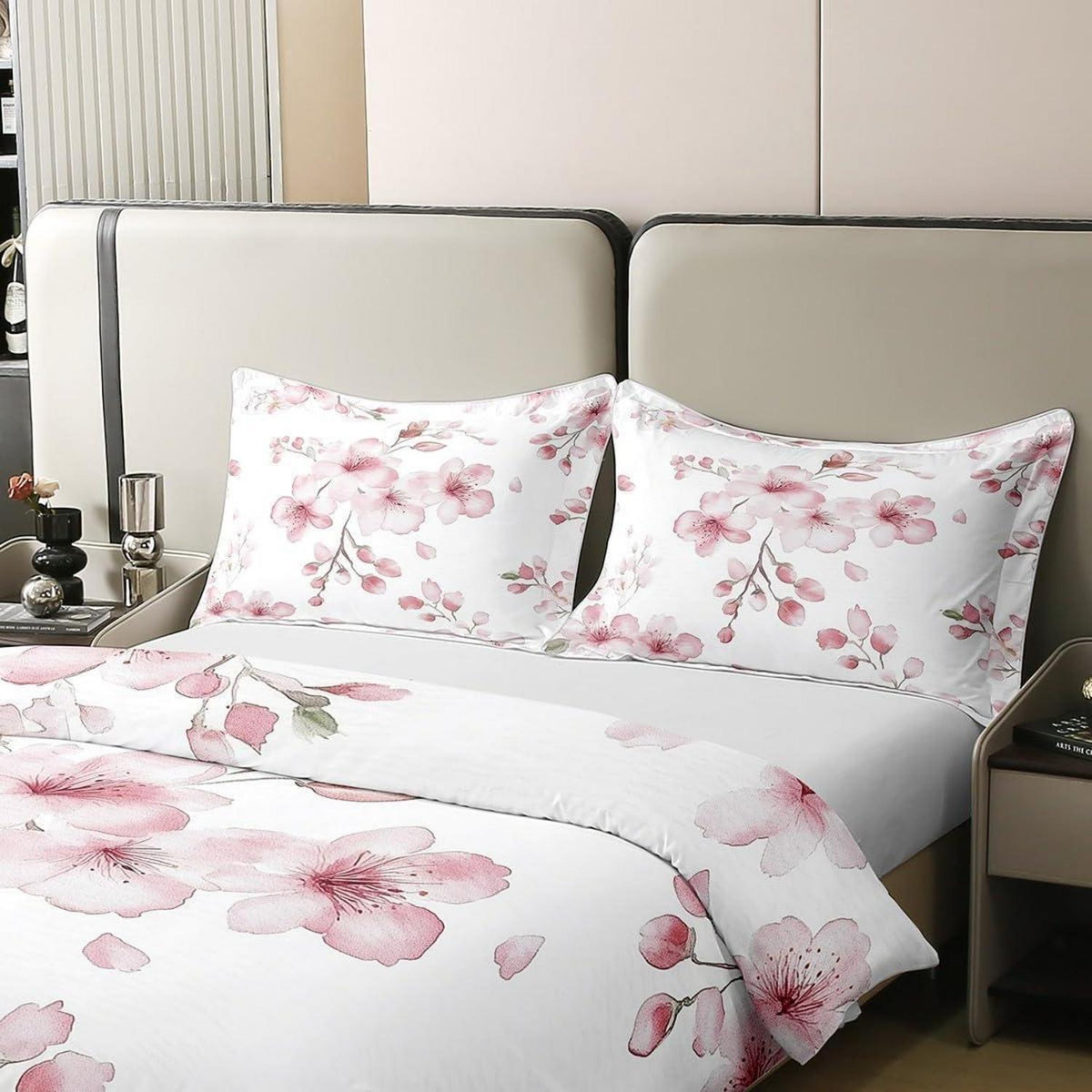 100% Baumwolle Sakura Bettwäsche Set Rosa Weiß 220x240
