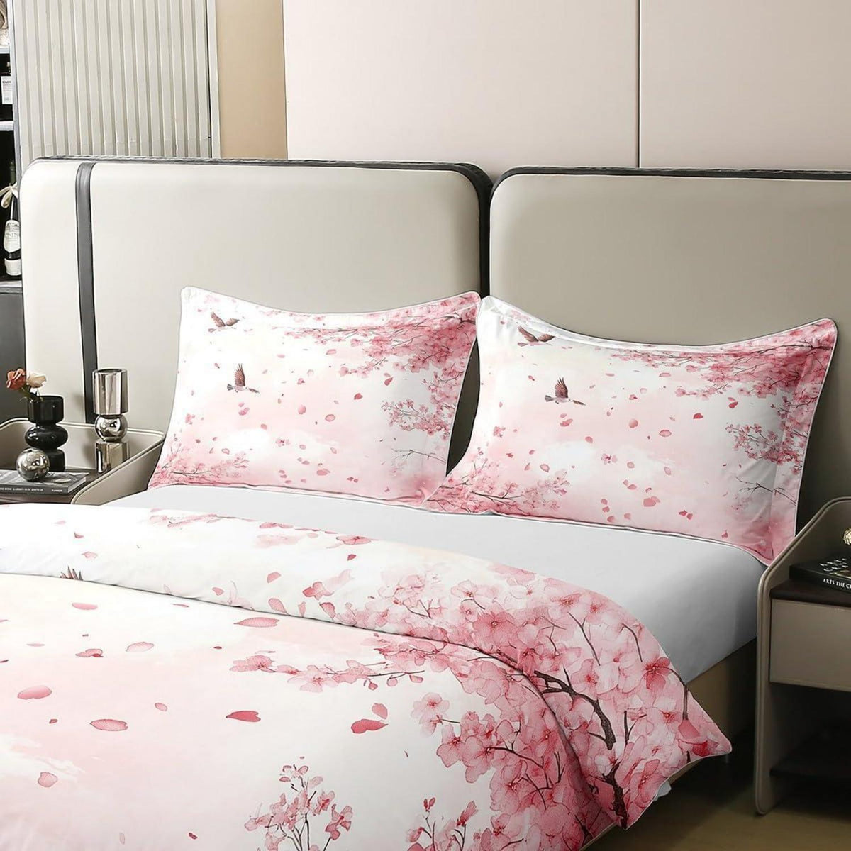 Baumwoll Bettbezug Set Kirschblüten Japanisch Rosa