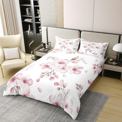100% Baumwoll Bettbezug Set Sakura Kirschblüte Rosa Weiß