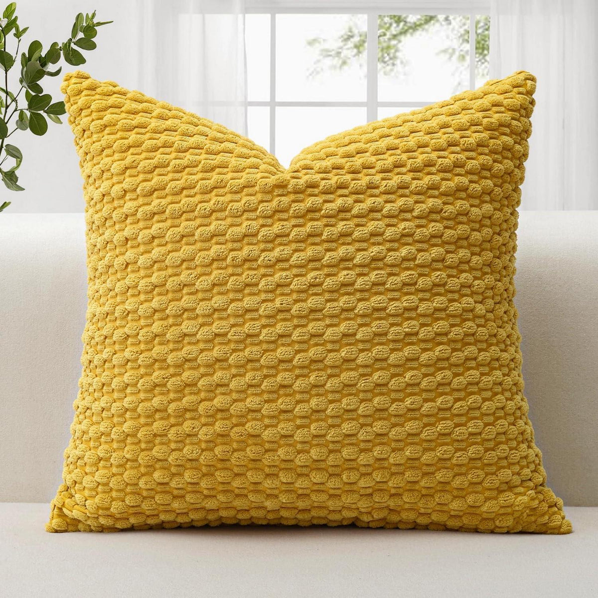 Cord Kissenbezug 50x50cm Senfgelb – Boho Deko Kissenhülle