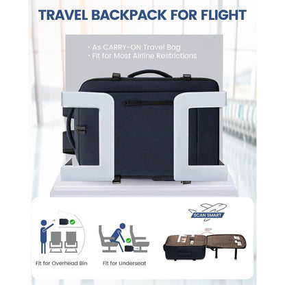 45L Handgepäck Rucksack für Flugreisen, 18 Zoll Laptop, Dunkelblau