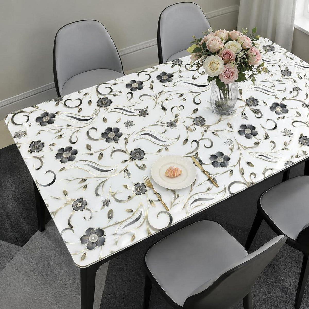 Tischfolie Transparent Blumenmuster 100x240 cm – Rutschfest & Kratzfest