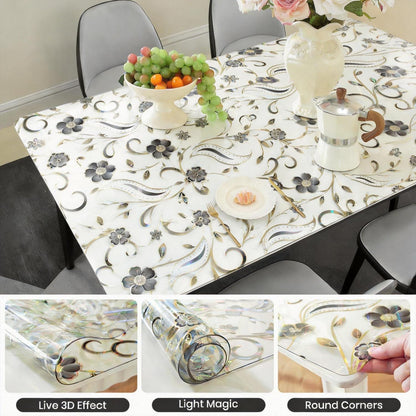 Tischfolie Transparent Blumenmuster 100x240 cm – Rutschfest & Kratzfest