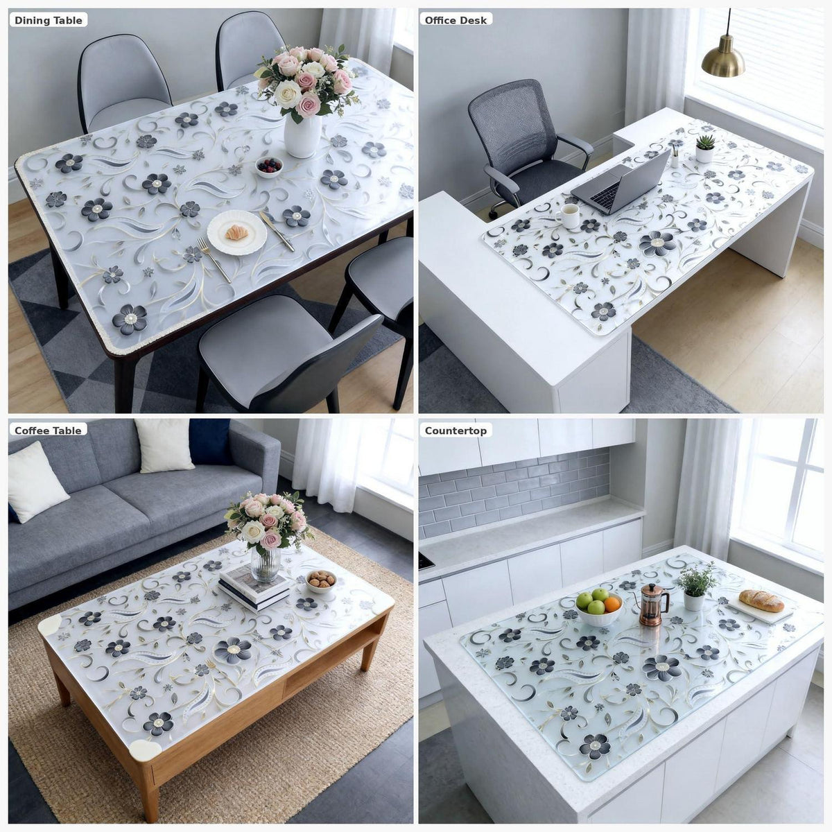 Tischfolie Transparent Blumenmuster 100x200 cm – Rutschfest & Kratzfest