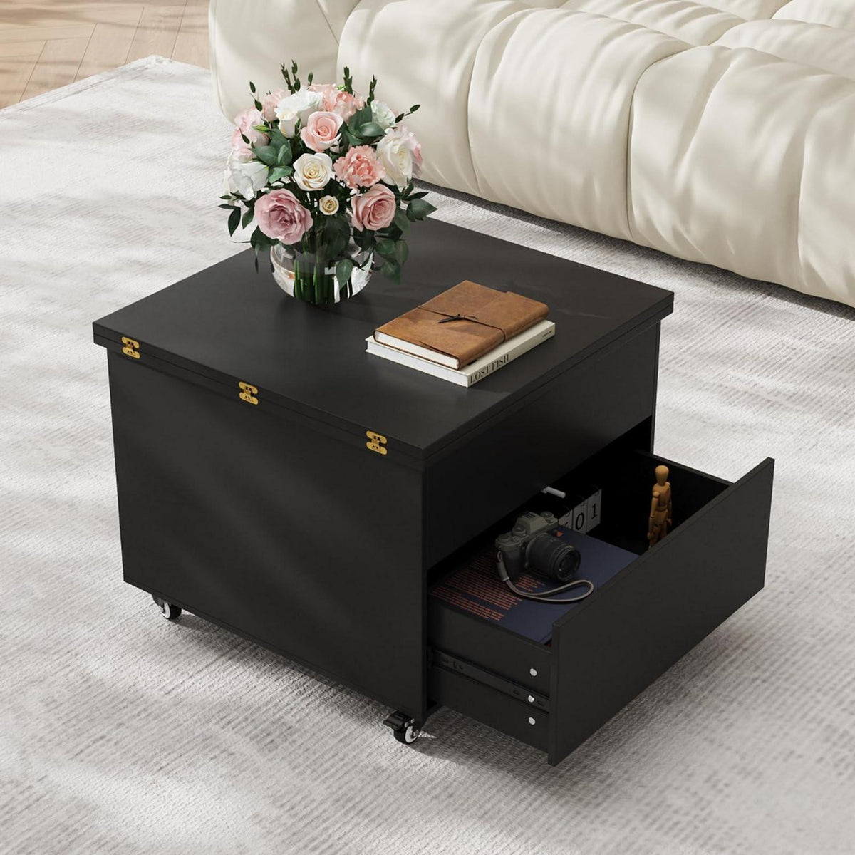 Höhenverstellbarer Couchtisch 120x60cm – Schwarz & Multifunktional