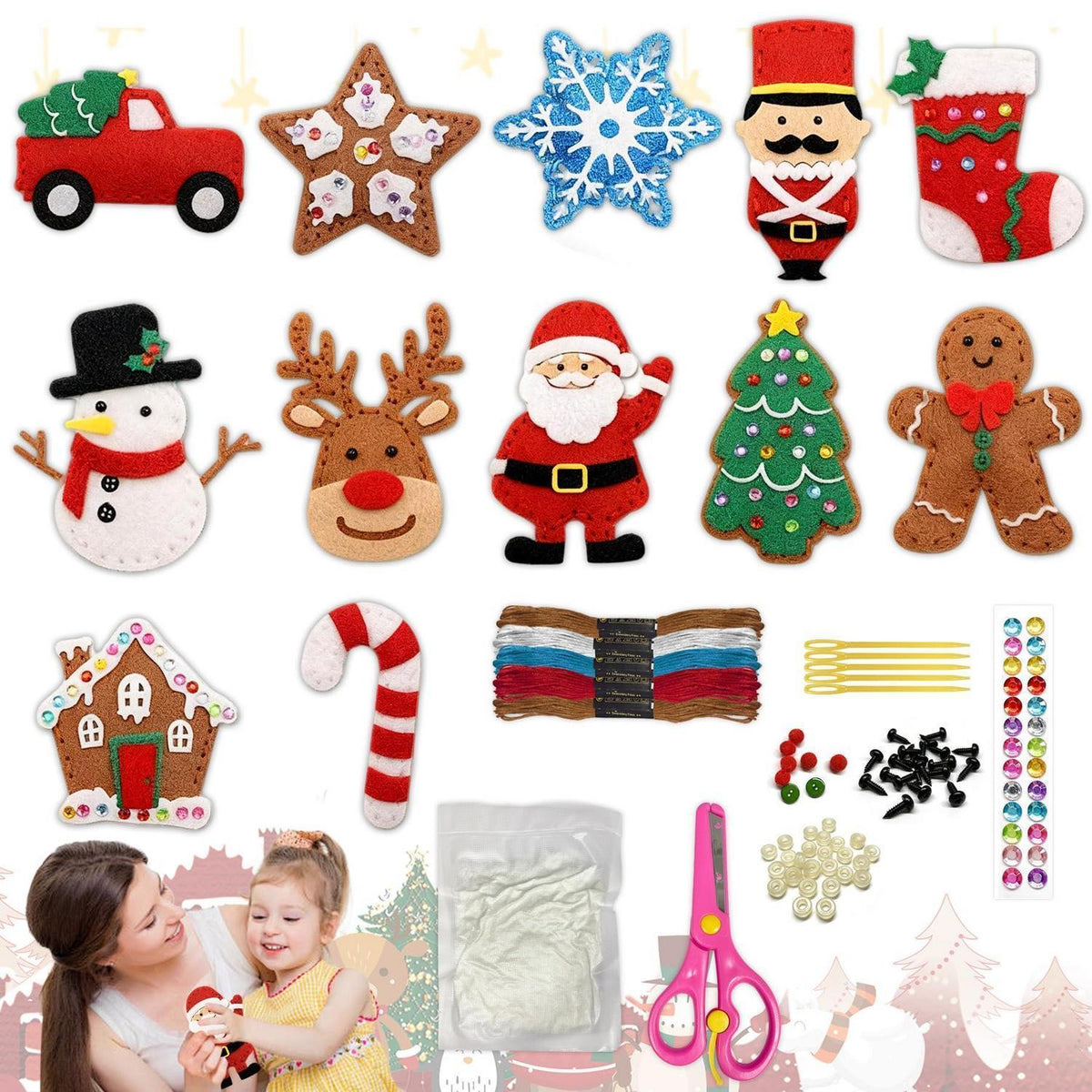 Nähset Weihnachten für Kinder – 12teilig mit Zubehör