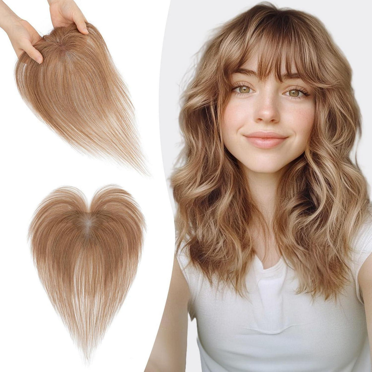 Echthaar Toupets Damen Hellbraun mit Wispy Pony