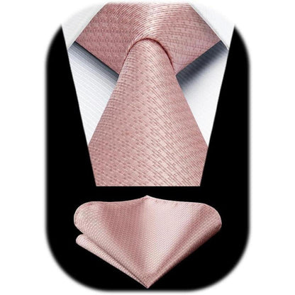 Krawatten-Set Herren Unifarben mit Einstecktuch Rosa