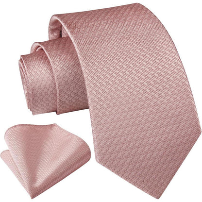 Krawatten-Set Herren Unifarben mit Einstecktuch Rosa