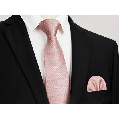 Krawatten-Set Herren Unifarben mit Einstecktuch Rosa