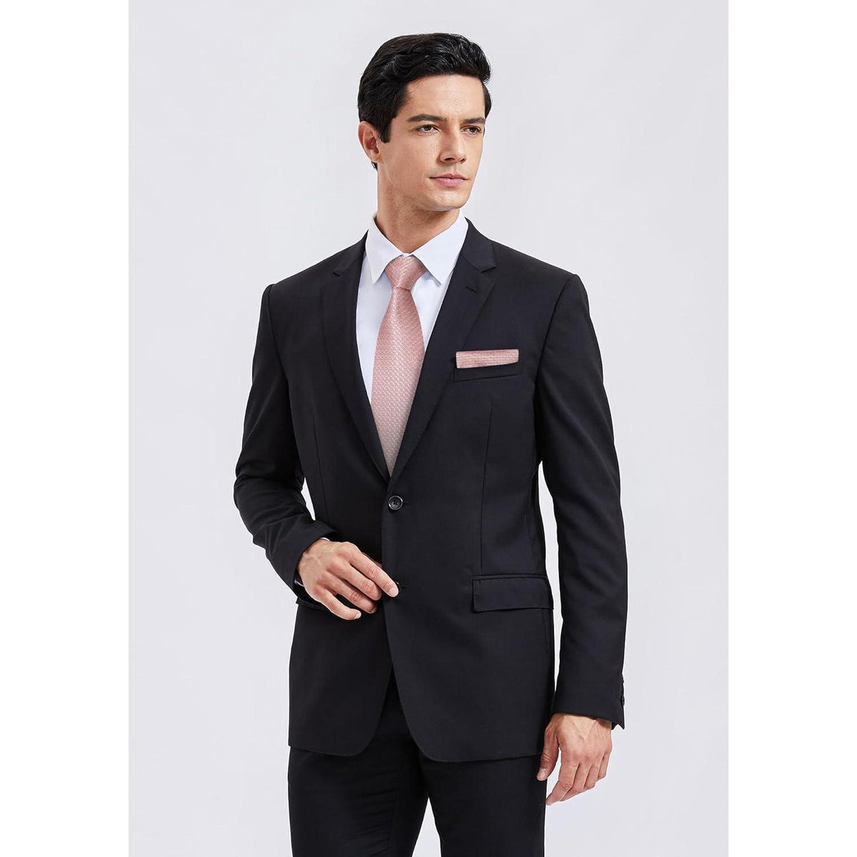 Krawatten-Set Herren Unifarben mit Einstecktuch Rosa