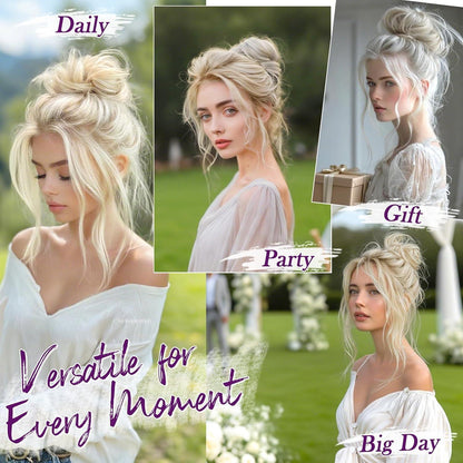 2er Set Messy Dutt Haargummi Extensions Blond
