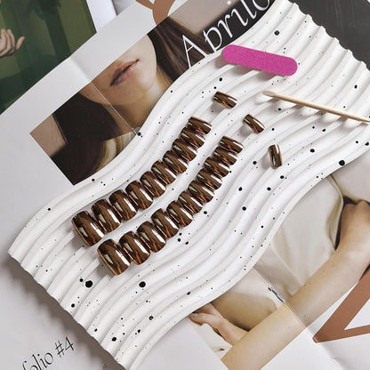 Chrome Press On Nails – Metallic Braun, Kurz & Glitzernd