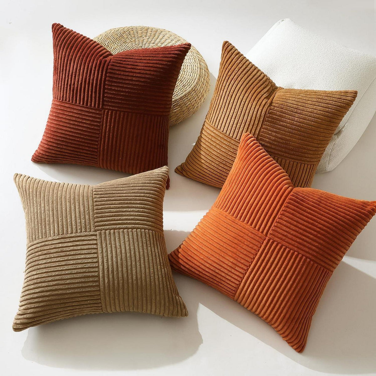 Cord Kissenbezüge 60x60 cm - Braun Rost, 4er Set