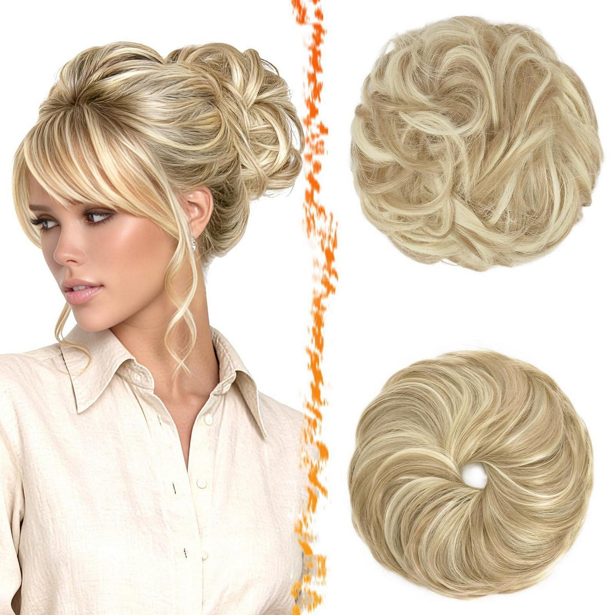 2x Messy Bun Haarteil – Helles Aschblond & Blond