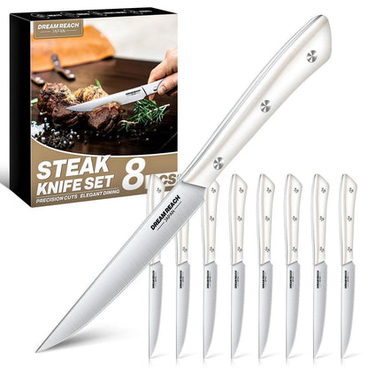 Steakmesser Set 8-teilig | Extra Scharfes Edelstahl-Besteck Silberweiß