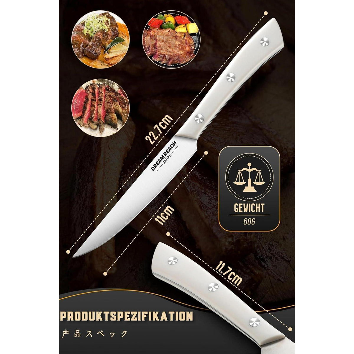 Steakmesser Set 8-teilig | Extra Scharfes Edelstahl-Besteck Silberweiß