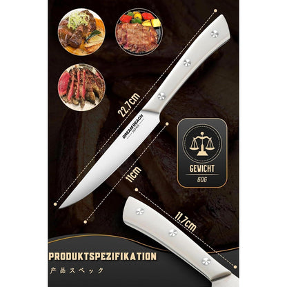 Steakmesser Set 8-teilig | Extra Scharfes Edelstahl-Besteck Silberweiß