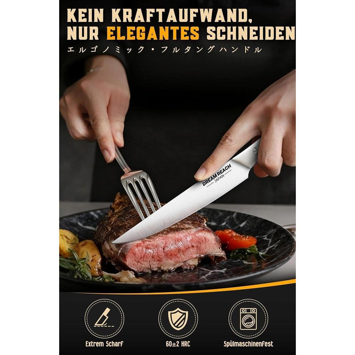 Steakmesser Set 8-teilig | Extra Scharfes Edelstahl-Besteck Silberweiß