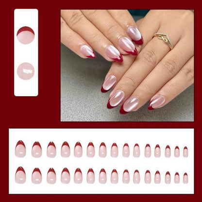 Rosa Rot Almond Cat Eye Press on Nails mit Kleber