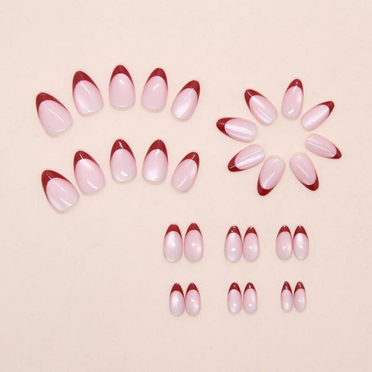 Rosa Rot Almond Cat Eye Press on Nails mit Kleber