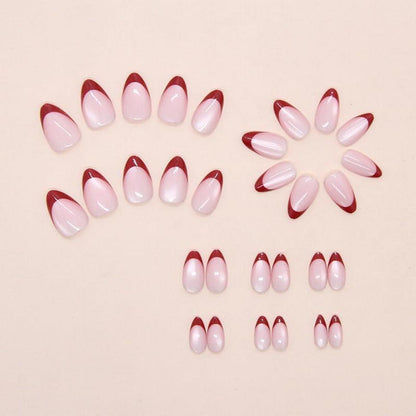 Rosa Rot Almond Cat Eye Press on Nails mit Kleber
