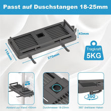 Duschablage ohne Bohren für Duschstange – Grau (18-25mm)