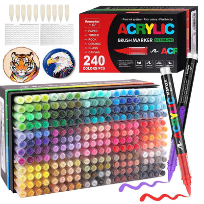Acrylstifte Set 240 Farben | Pinselspitze | Zum Bemalen & Zeichnen